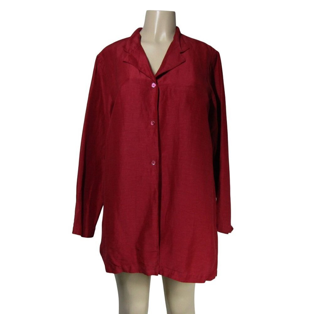 EILEEN FISHER True Red LINEN SILK Shirt Jacket Career Minimalist Quiet Luxury L